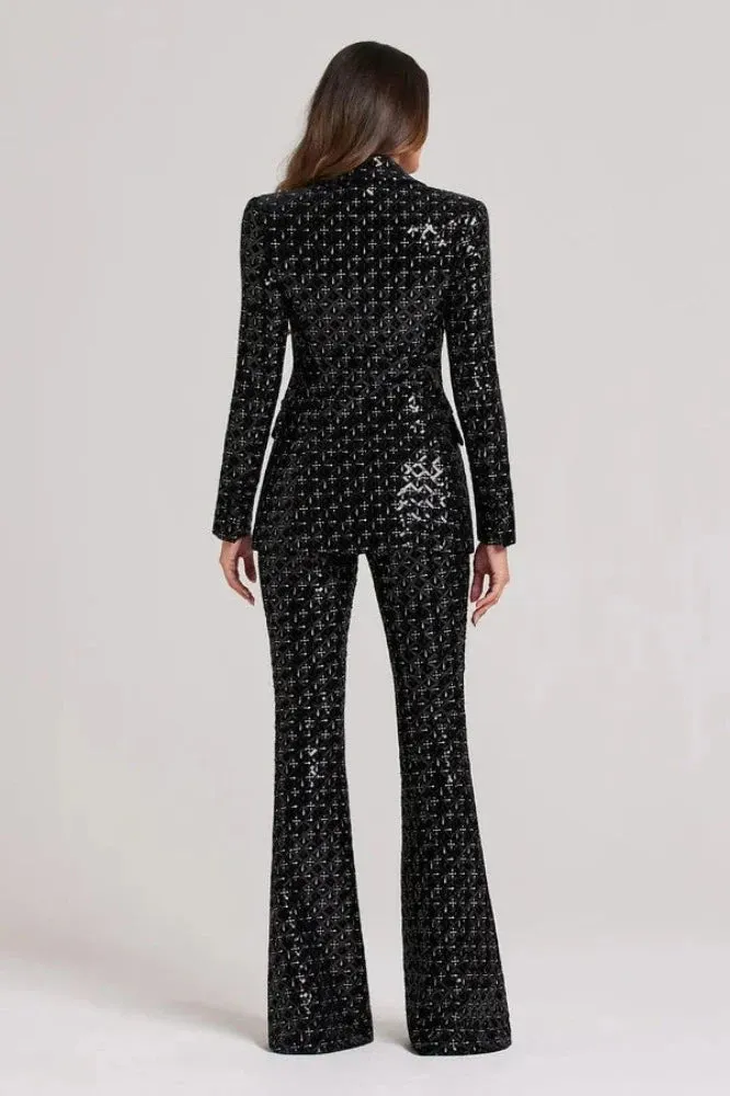 Trend4us Women's Sequin Blazer and Flared Pants Set