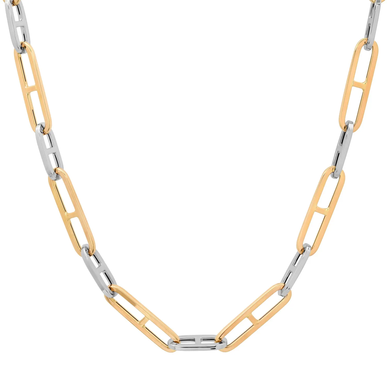 Two-Tone Flat Mariner Link Chain Necklace
