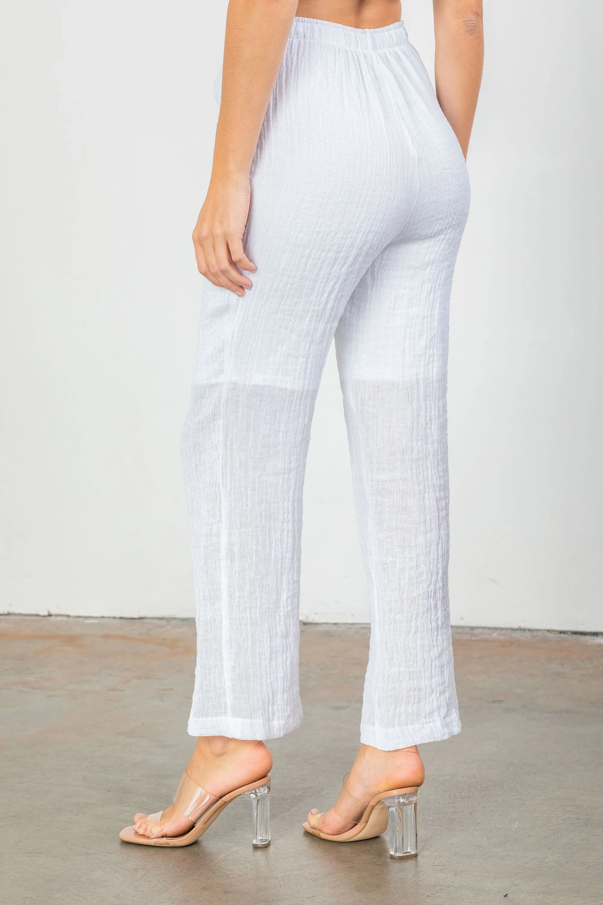 White Linen Straight Leg Pants
