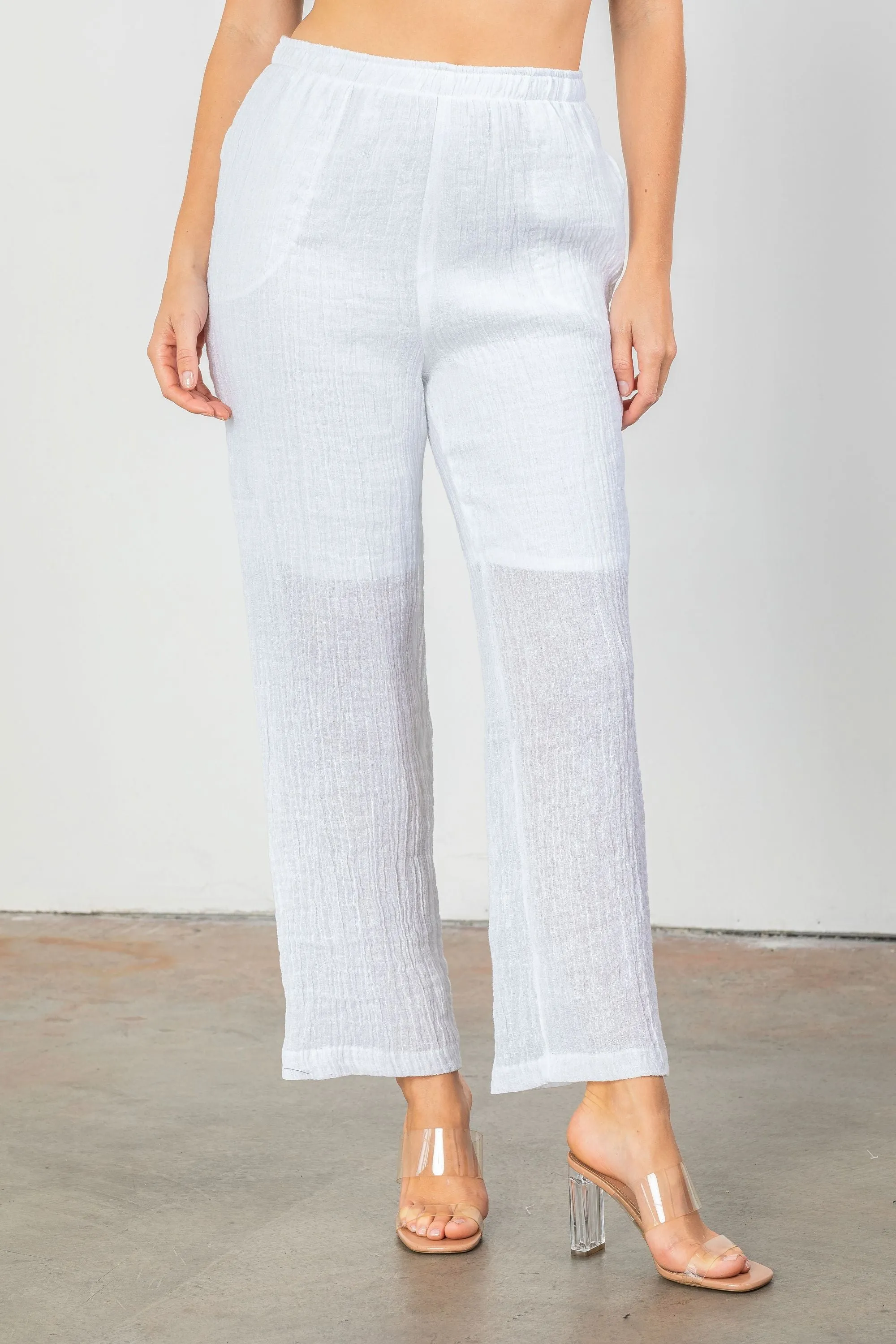 White Linen Straight Leg Pants