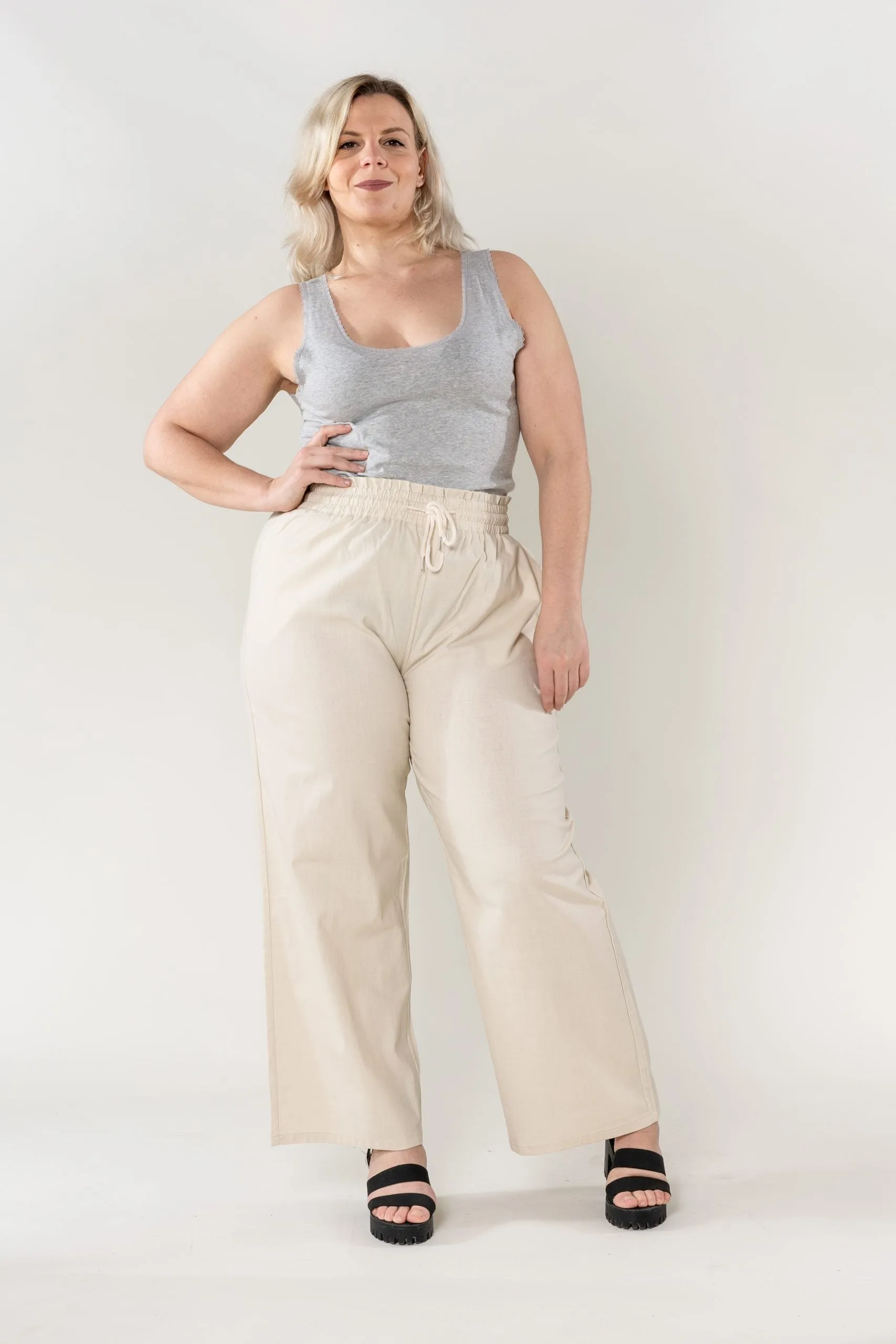 Wholesale Wide Linen Style Beige Pants
