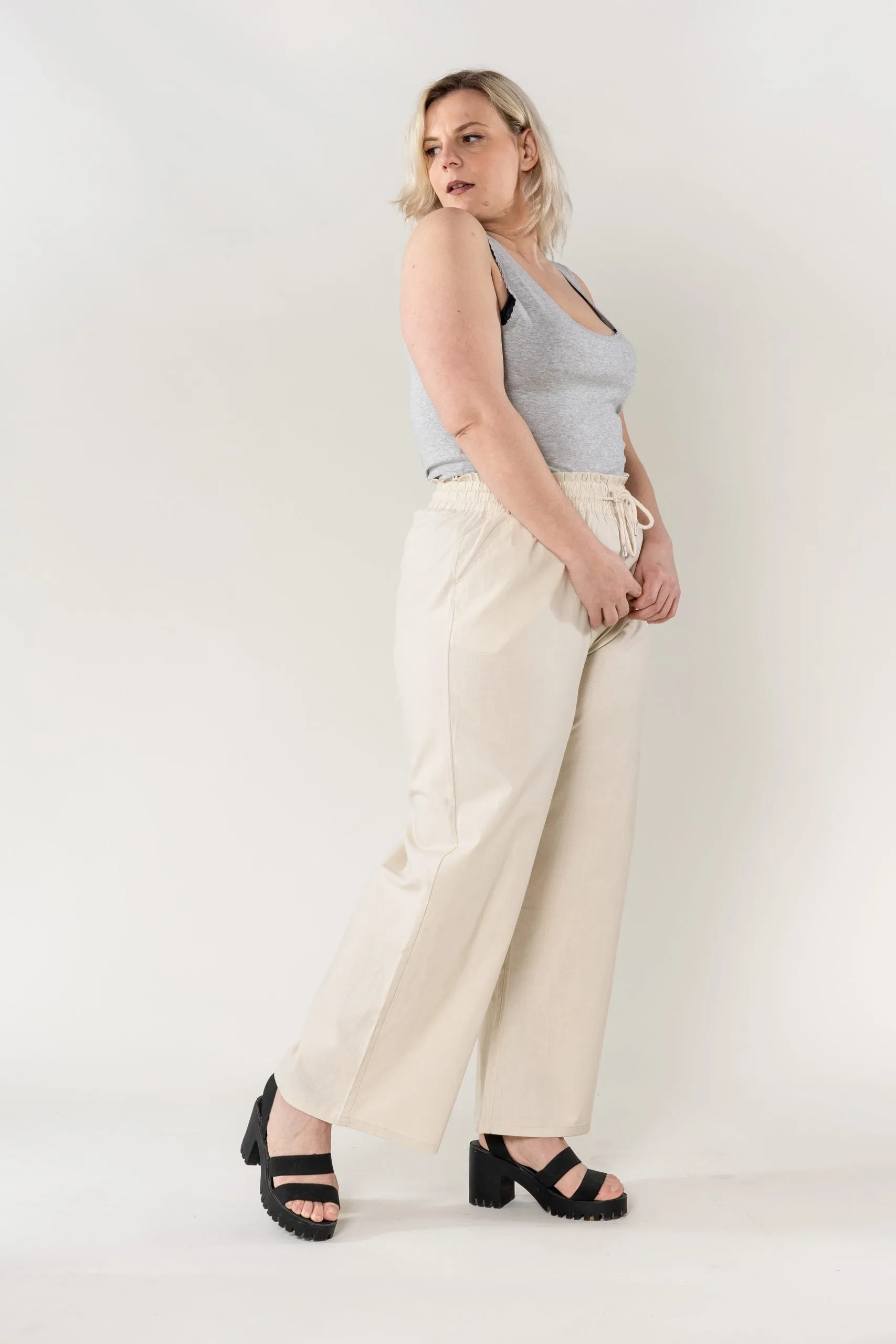 Wholesale Wide Linen Style Beige Pants