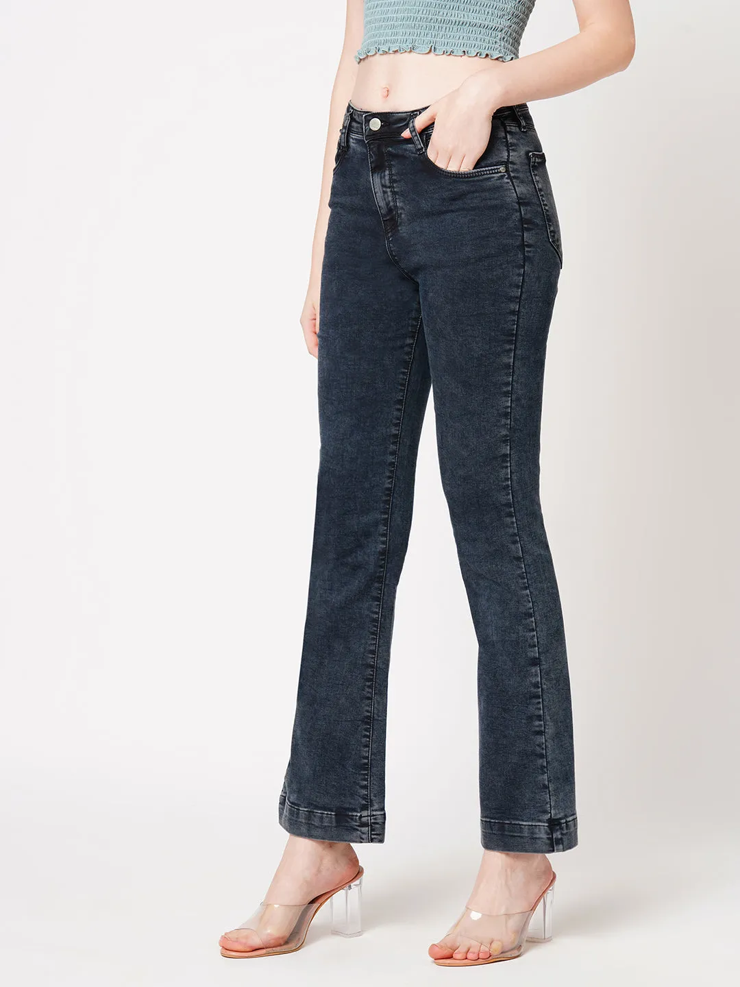 Women High-Rise Mini Flare Jeans