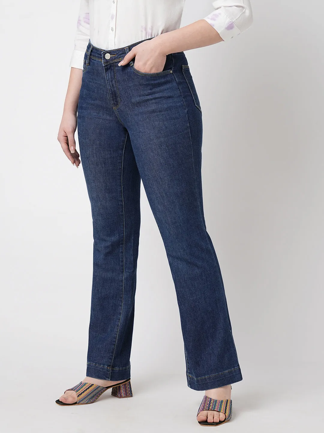 Women High-Rise Mini Flare Jeans