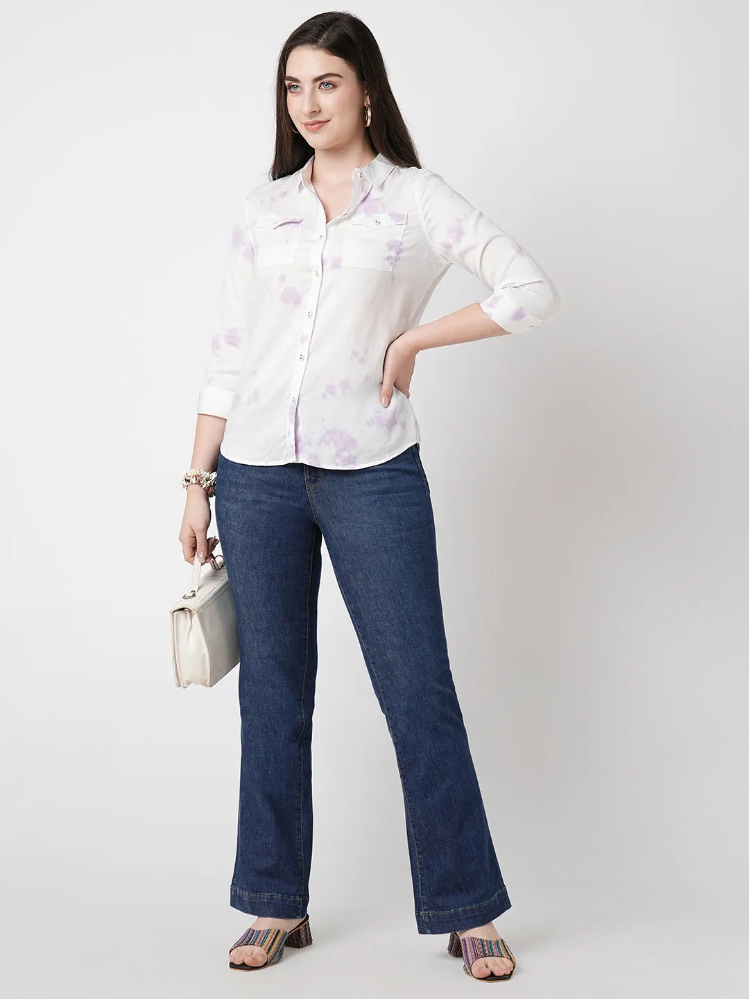 Women High-Rise Mini Flare Jeans