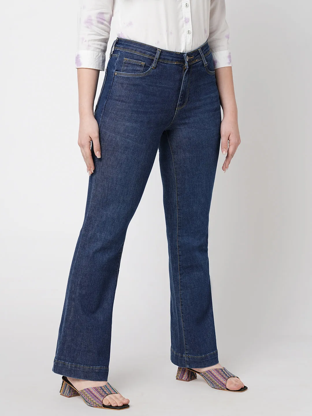 Women High-Rise Mini Flare Jeans