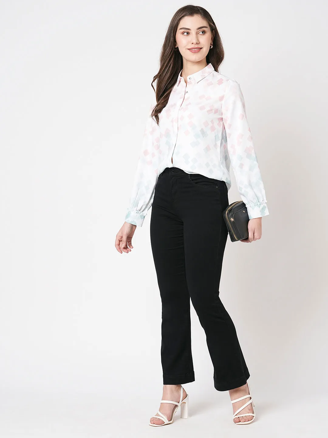 Women High-Rise Mini Flare Jeans