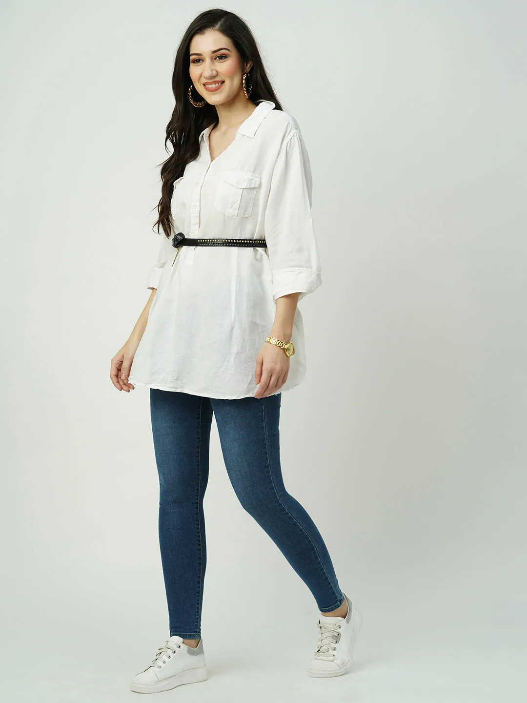 Women High-Rise Mini Flare Jeans
