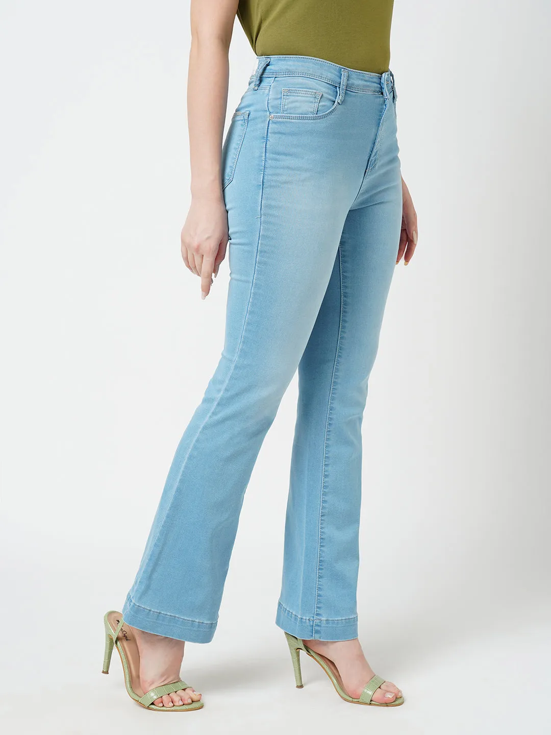 Women Light Blue High-Rise Mini Flare Jeans