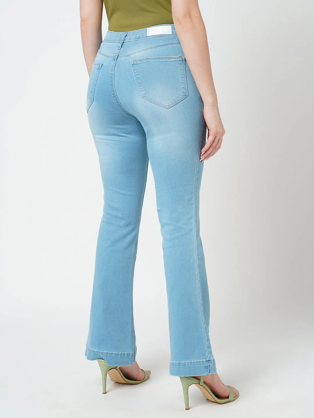Women Light Blue High-Rise Mini Flare Jeans