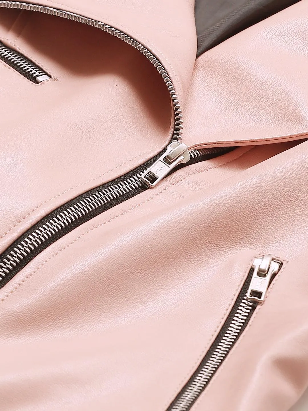 Women Pink Solid Lightweight Biker Jacket | QAWACH