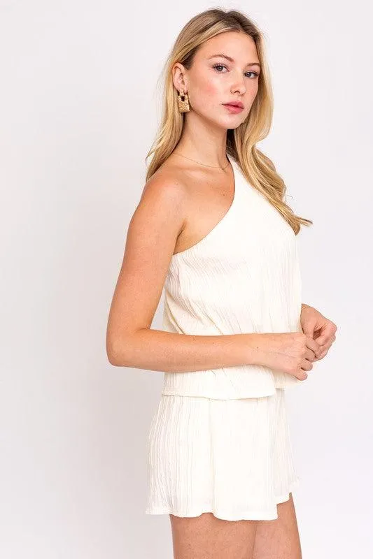 Womens Sleeveless One Shoulder Layered Top Romper