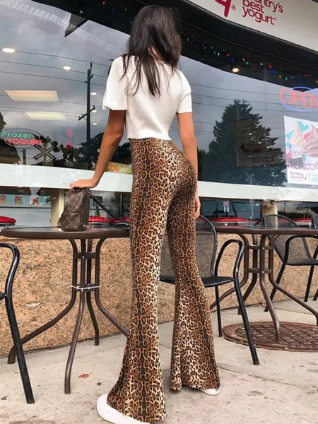 Women's Stylish Leopard Print High Waisted Flared Pants | Ideal for Everyday Wear