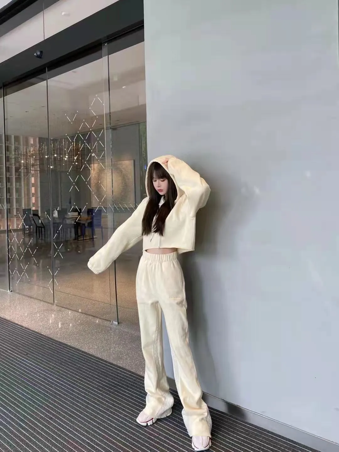 Yellow Logo Embroidery Flared Pants